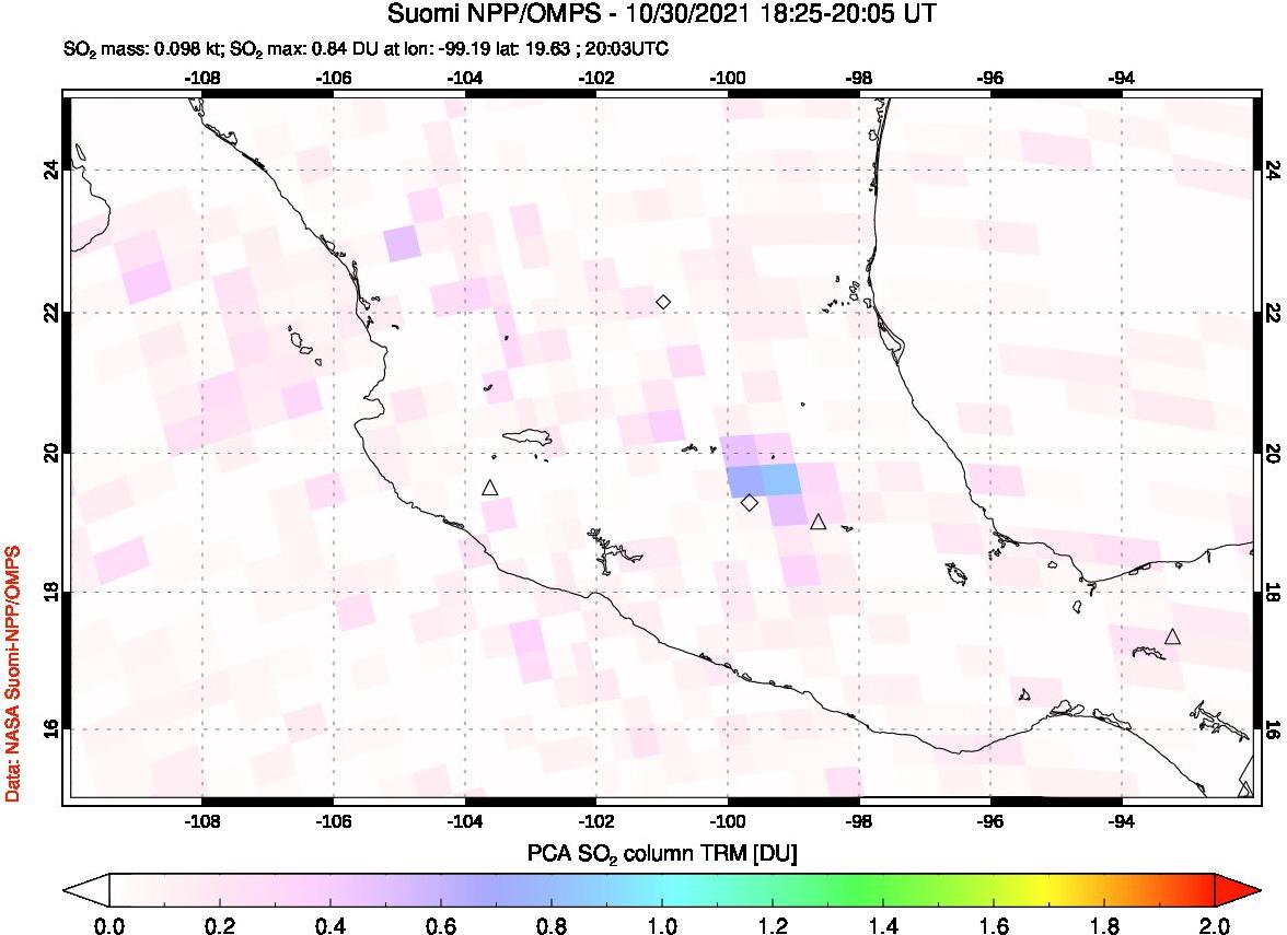 A sulfur dioxide image over Mexico on Oct 30, 2021.