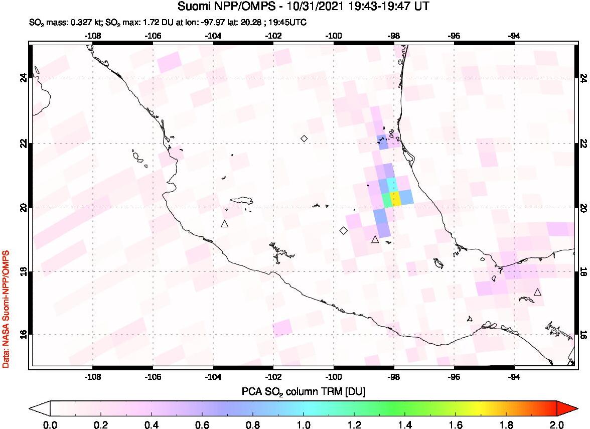 A sulfur dioxide image over Mexico on Oct 31, 2021.