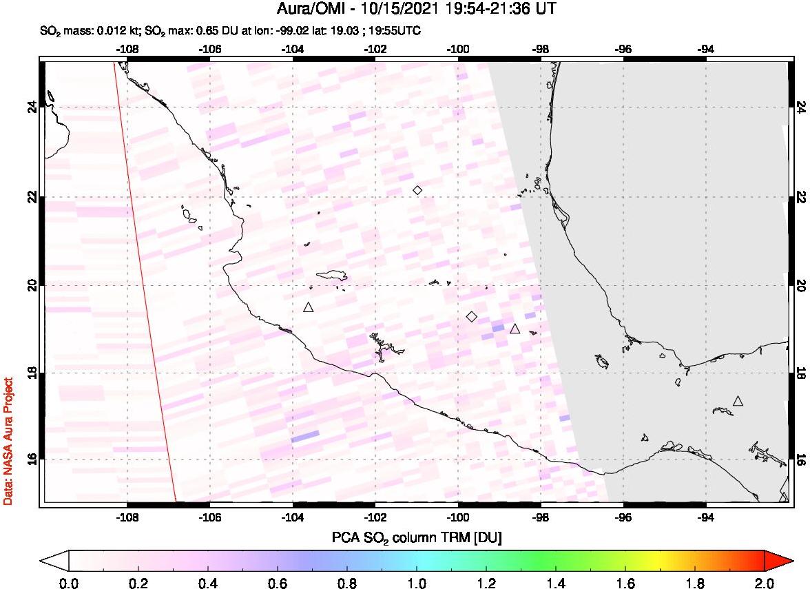 A sulfur dioxide image over Mexico on Oct 15, 2021.
