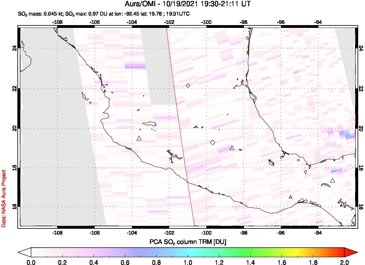 A sulfur dioxide image over Mexico on Oct 19, 2021.