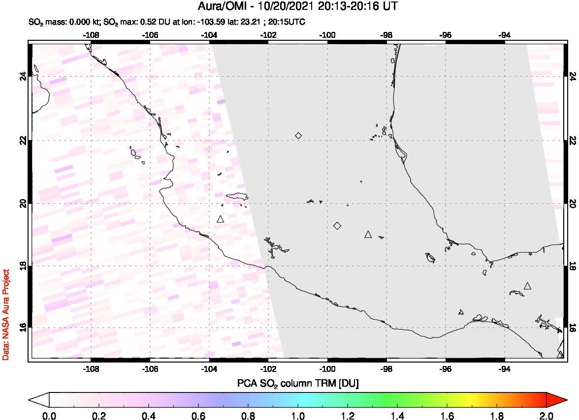 A sulfur dioxide image over Mexico on Oct 20, 2021.
