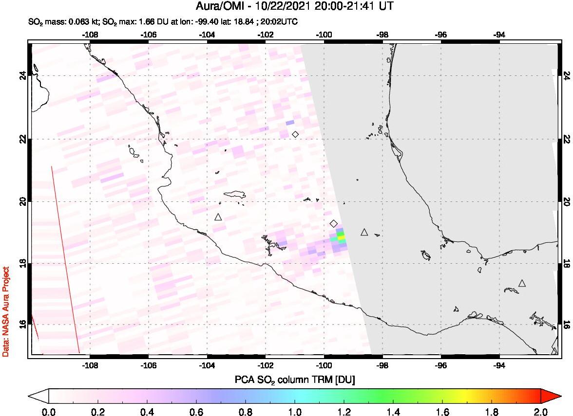 A sulfur dioxide image over Mexico on Oct 22, 2021.