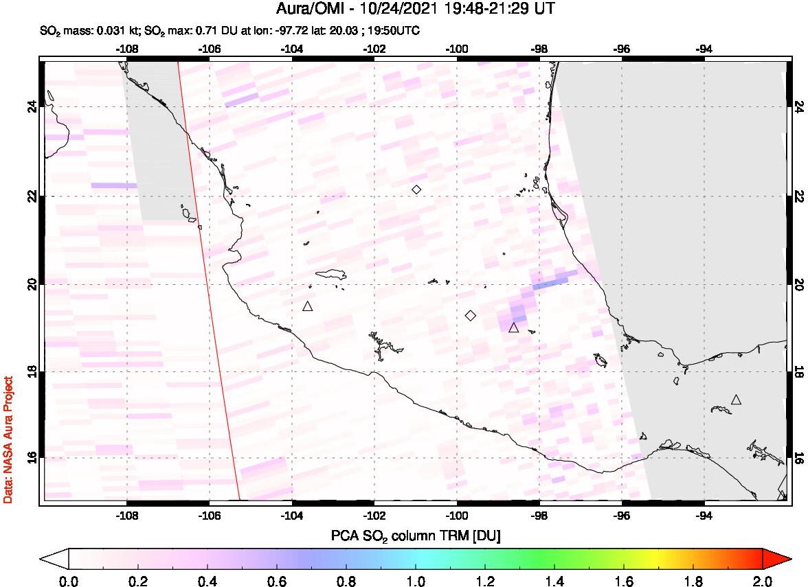 A sulfur dioxide image over Mexico on Oct 24, 2021.