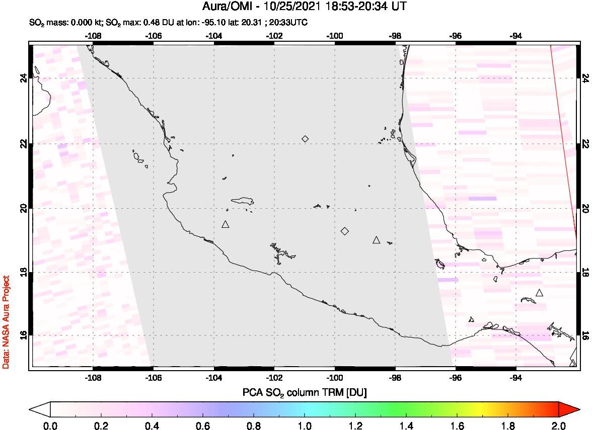 A sulfur dioxide image over Mexico on Oct 25, 2021.