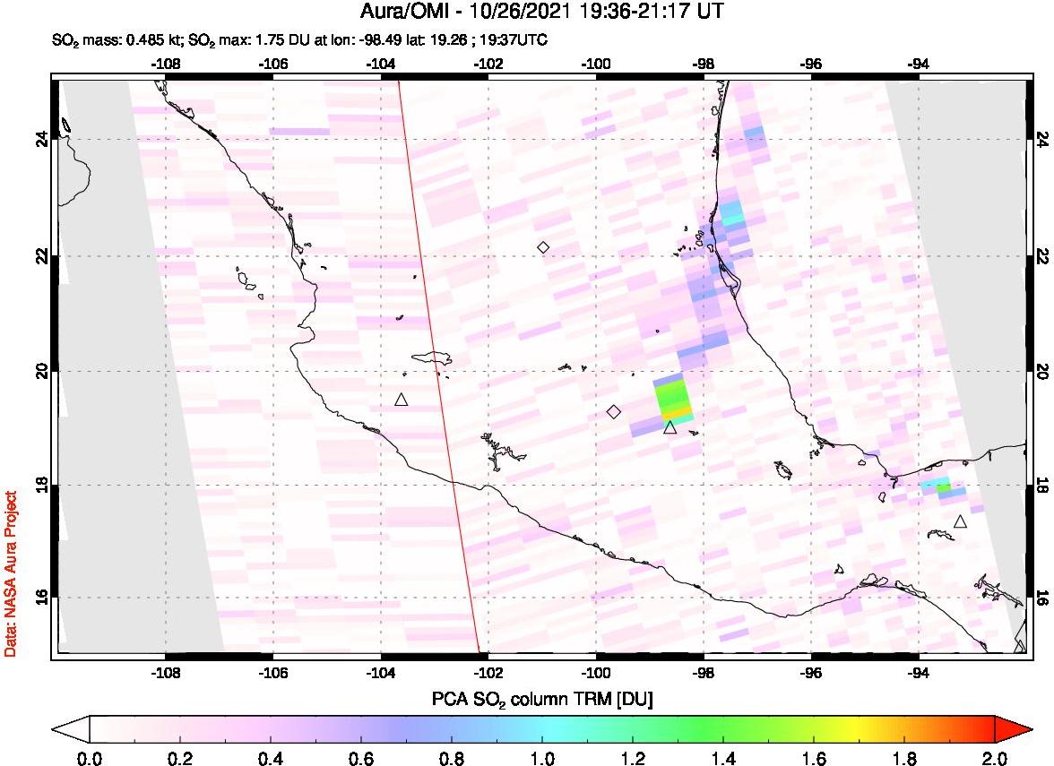 A sulfur dioxide image over Mexico on Oct 26, 2021.