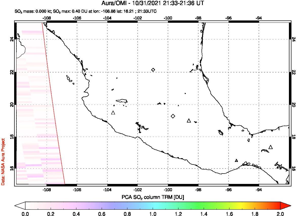 A sulfur dioxide image over Mexico on Oct 31, 2021.