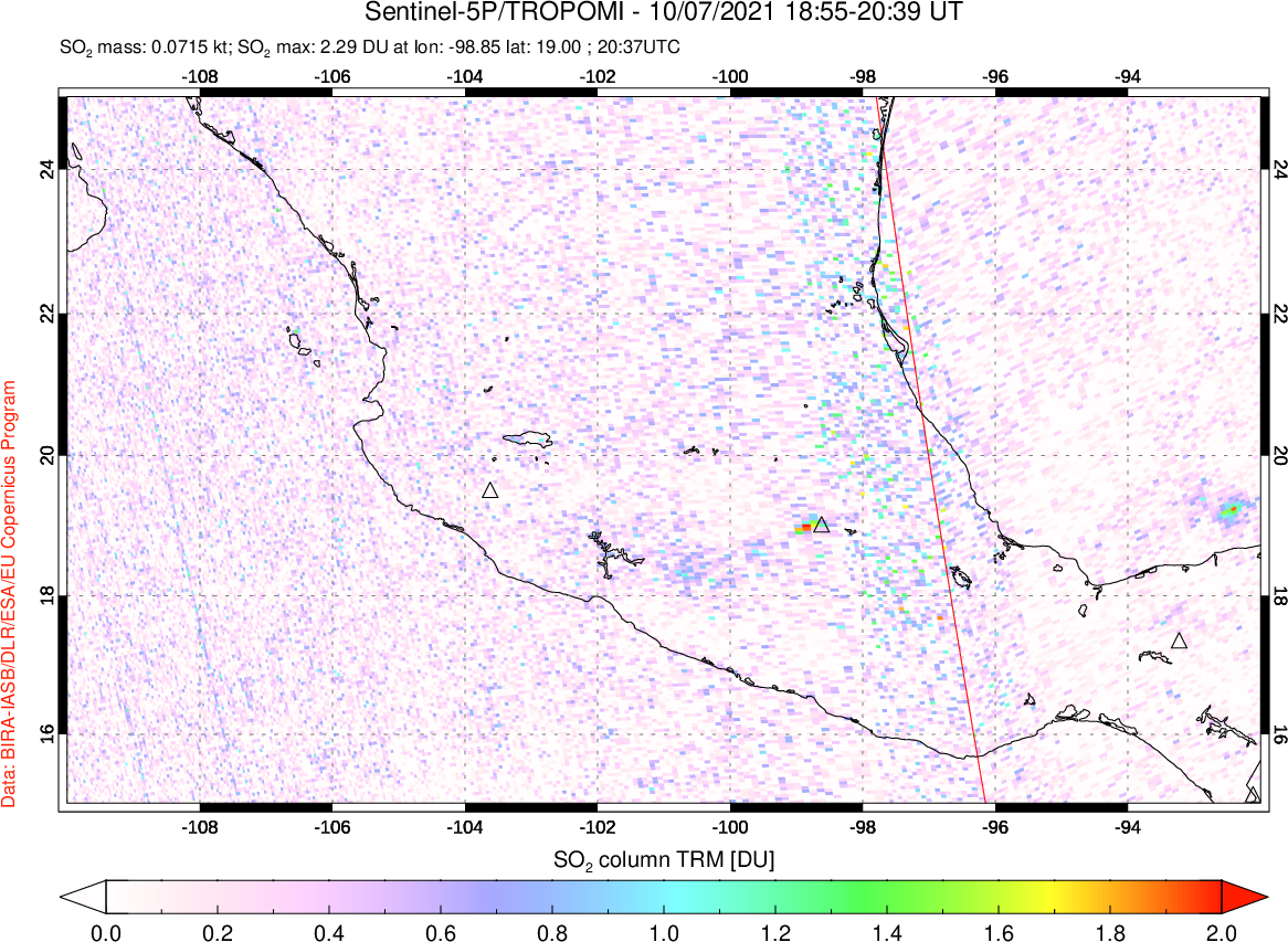 A sulfur dioxide image over Mexico on Oct 07, 2021.