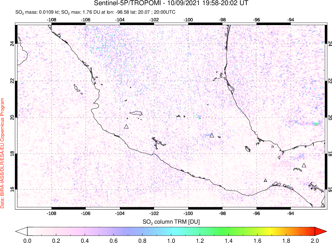 A sulfur dioxide image over Mexico on Oct 09, 2021.