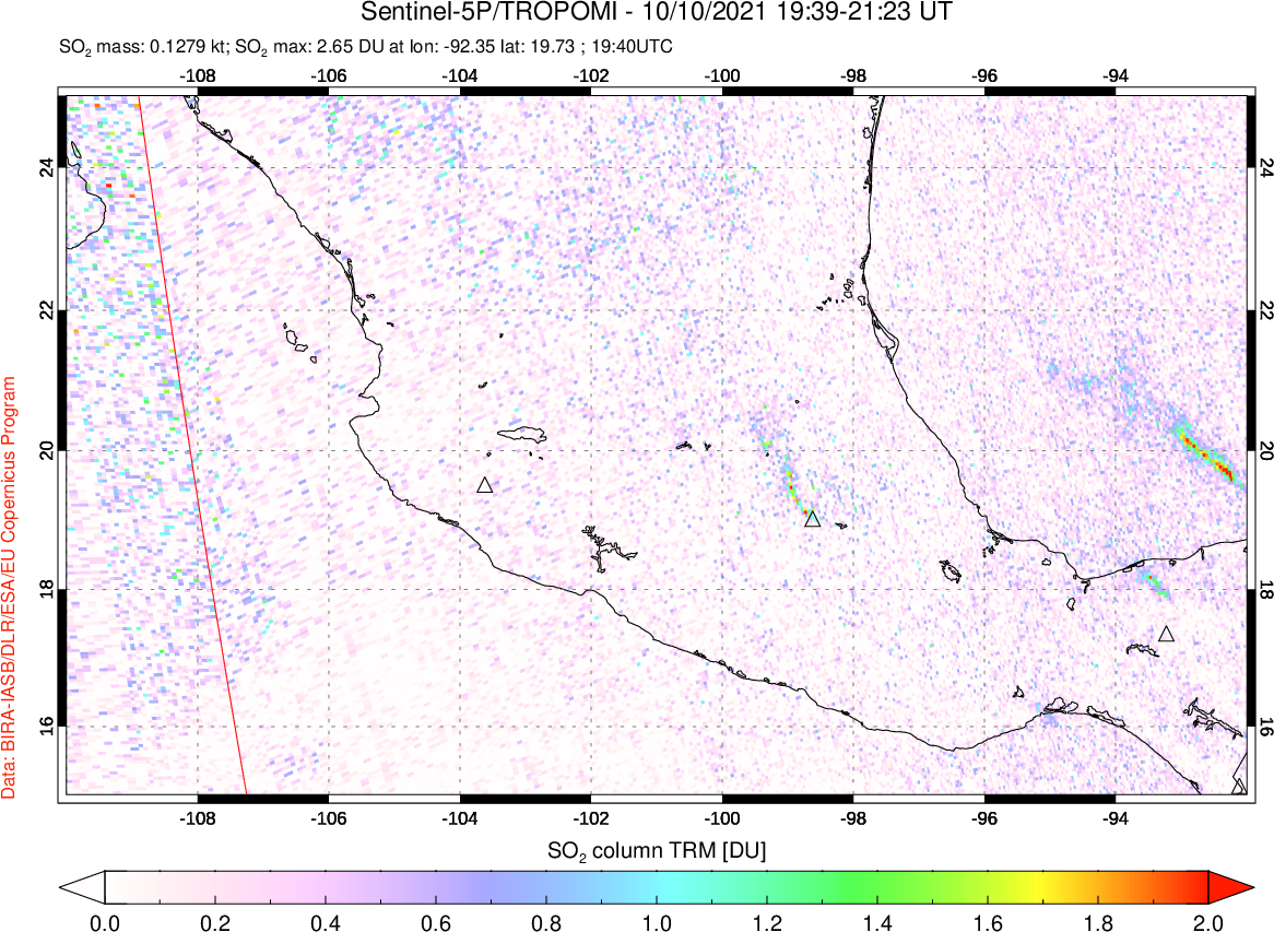 A sulfur dioxide image over Mexico on Oct 10, 2021.