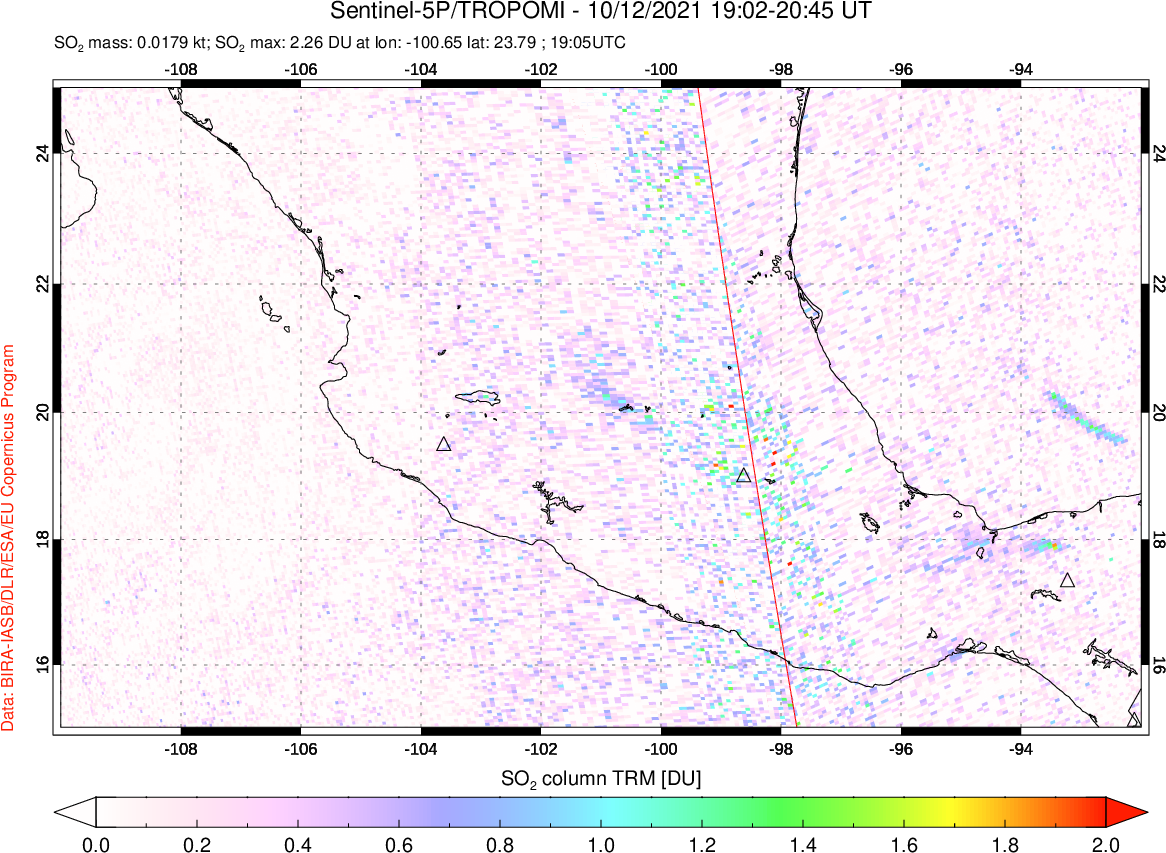 A sulfur dioxide image over Mexico on Oct 12, 2021.