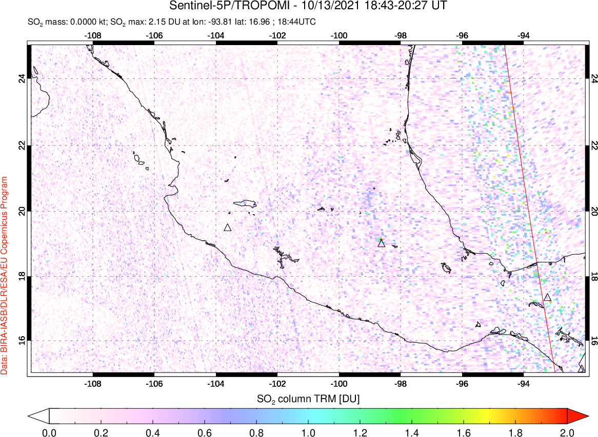 A sulfur dioxide image over Mexico on Oct 13, 2021.