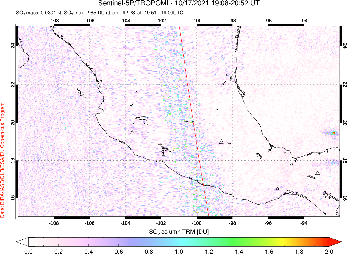 A sulfur dioxide image over Mexico on Oct 17, 2021.