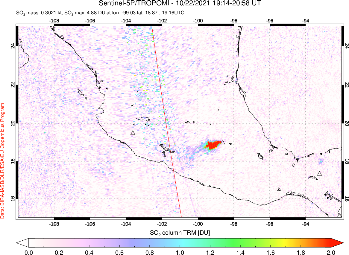 A sulfur dioxide image over Mexico on Oct 22, 2021.