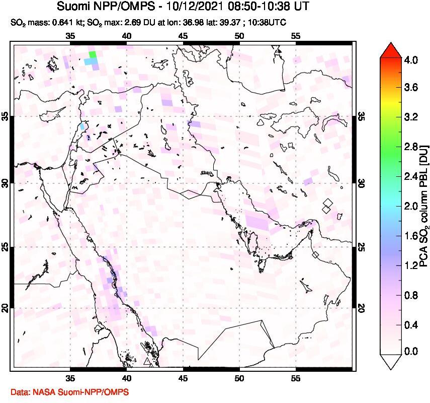 A sulfur dioxide image over Middle East on Oct 12, 2021.