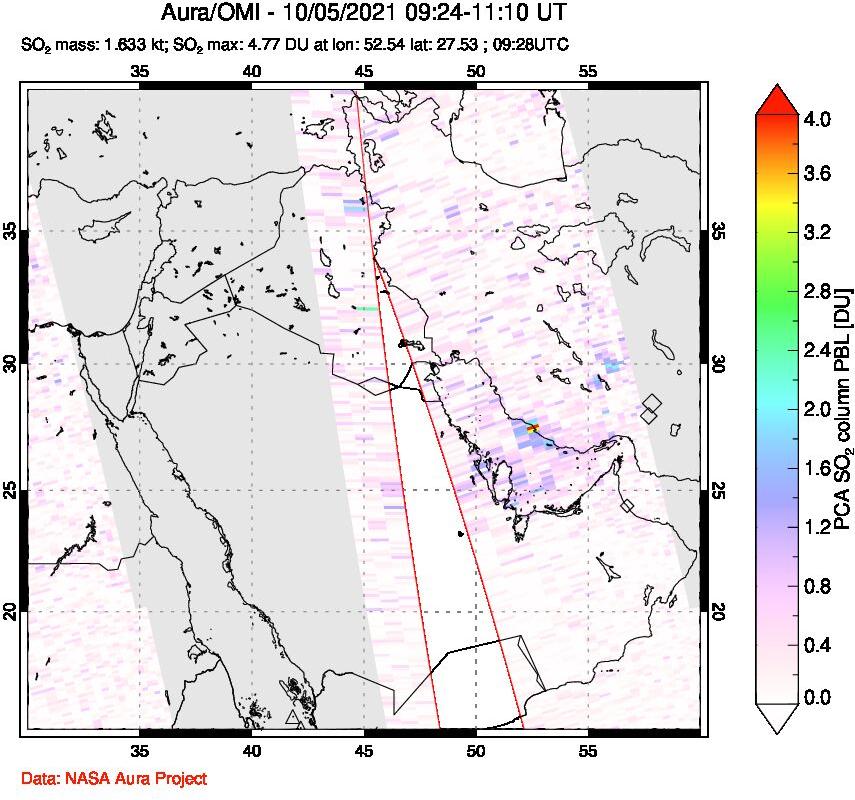 A sulfur dioxide image over Middle East on Oct 05, 2021.