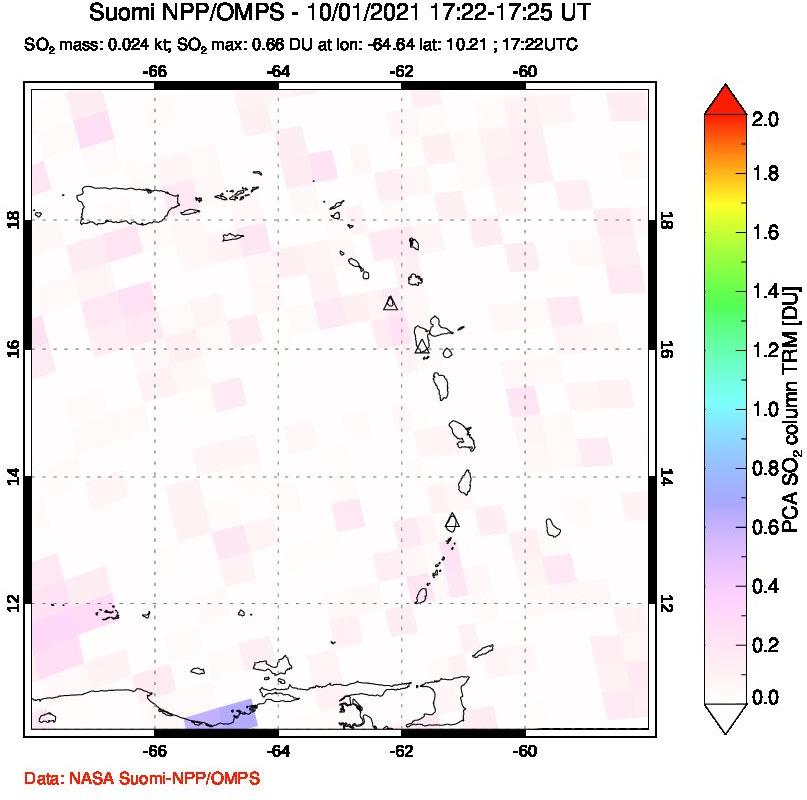 A sulfur dioxide image over Montserrat, West Indies on Oct 01, 2021.