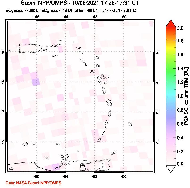 A sulfur dioxide image over Montserrat, West Indies on Oct 06, 2021.