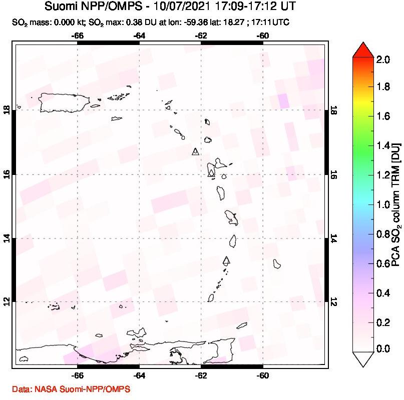 A sulfur dioxide image over Montserrat, West Indies on Oct 07, 2021.