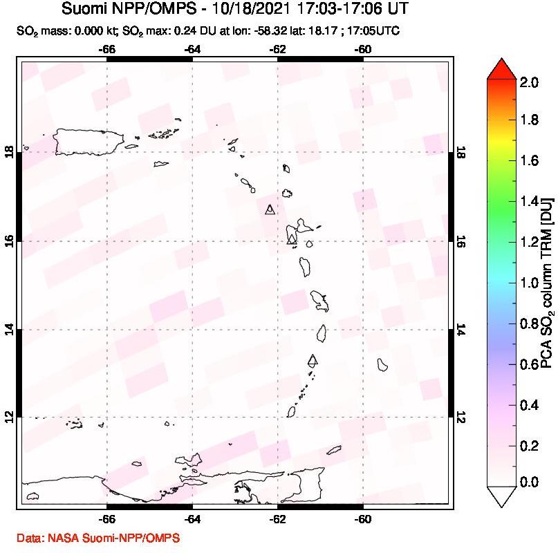 A sulfur dioxide image over Montserrat, West Indies on Oct 18, 2021.