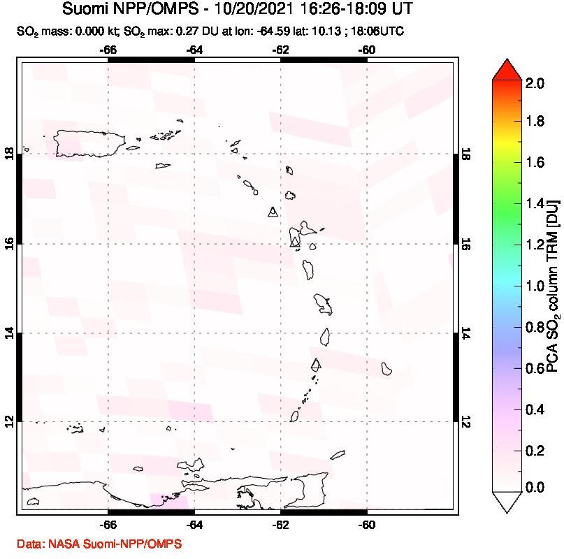 A sulfur dioxide image over Montserrat, West Indies on Oct 20, 2021.