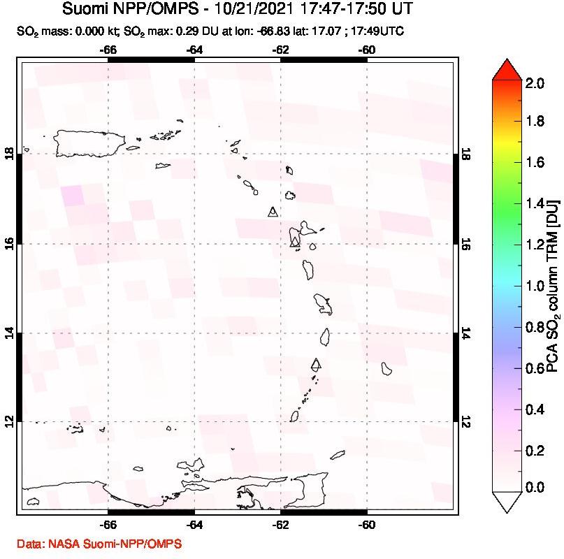 A sulfur dioxide image over Montserrat, West Indies on Oct 21, 2021.