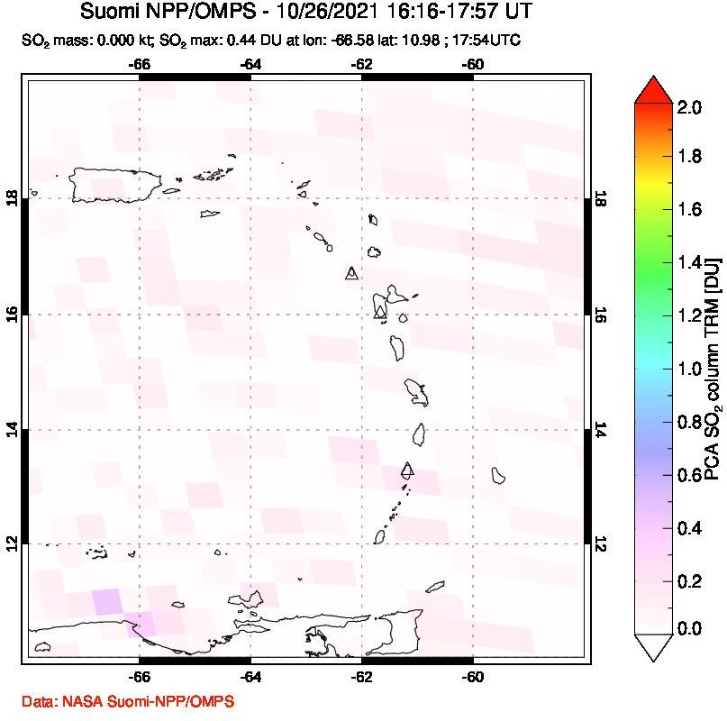 A sulfur dioxide image over Montserrat, West Indies on Oct 26, 2021.