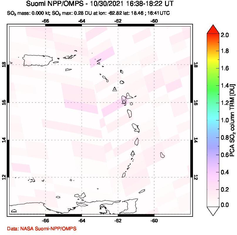 A sulfur dioxide image over Montserrat, West Indies on Oct 30, 2021.