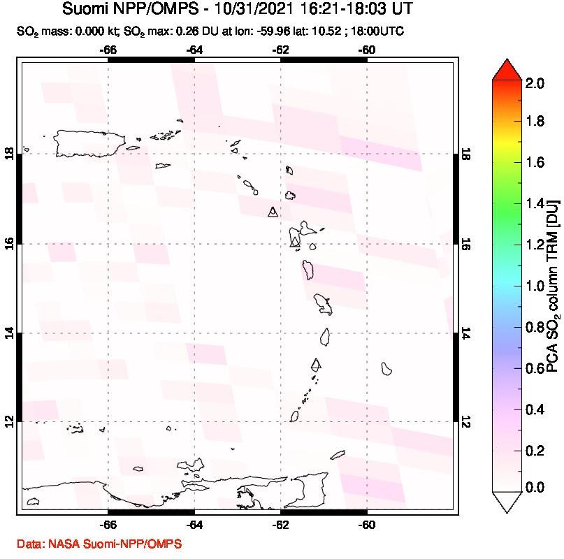 A sulfur dioxide image over Montserrat, West Indies on Oct 31, 2021.