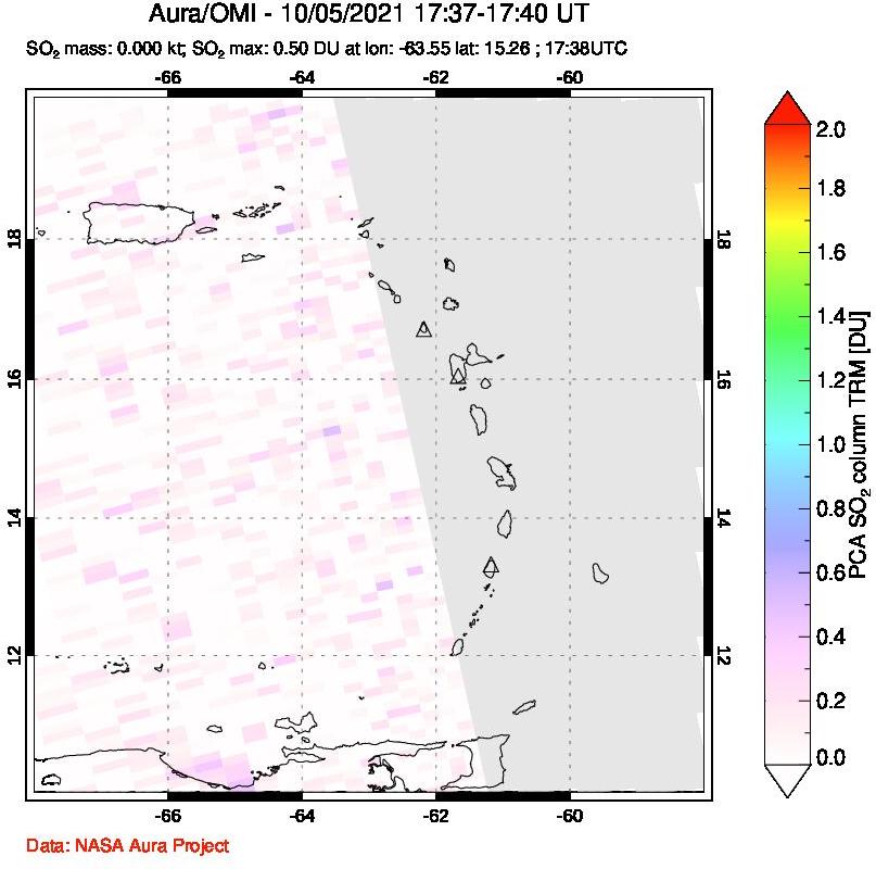 A sulfur dioxide image over Montserrat, West Indies on Oct 05, 2021.