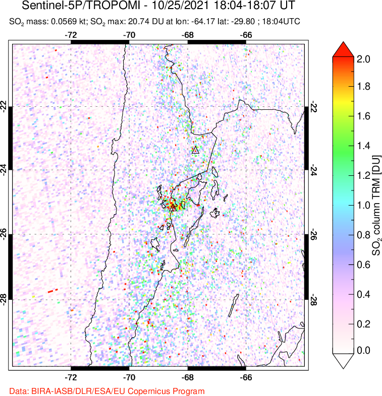 A sulfur dioxide image over Northern Chile on Oct 25, 2021.