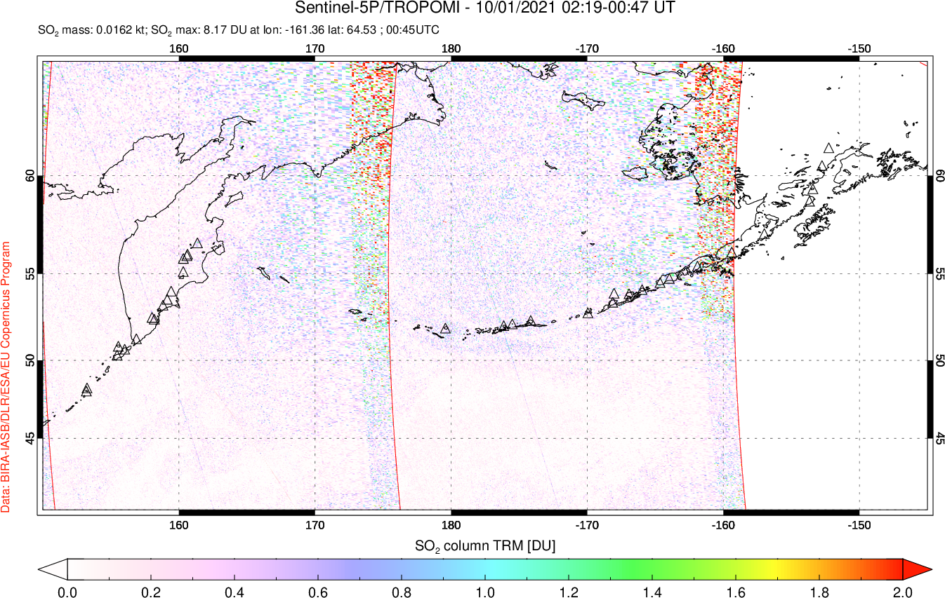 A sulfur dioxide image over North Pacific on Oct 01, 2021.