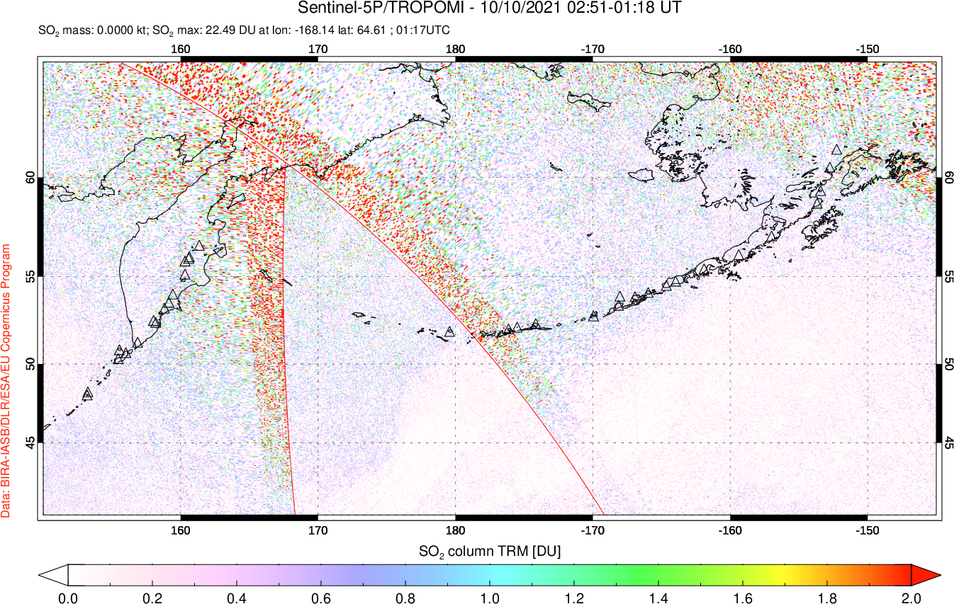 A sulfur dioxide image over North Pacific on Oct 10, 2021.