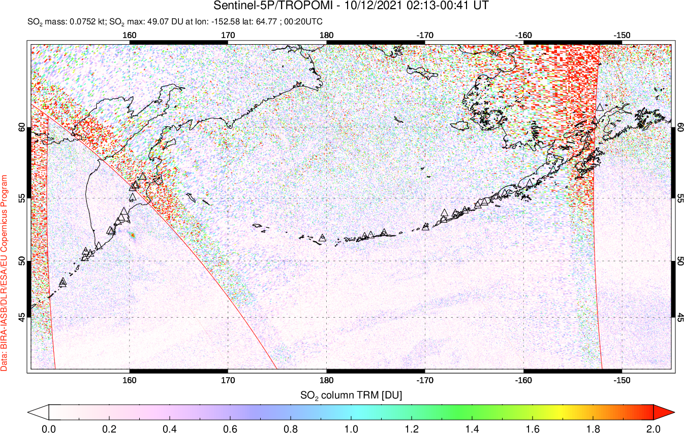 A sulfur dioxide image over North Pacific on Oct 12, 2021.