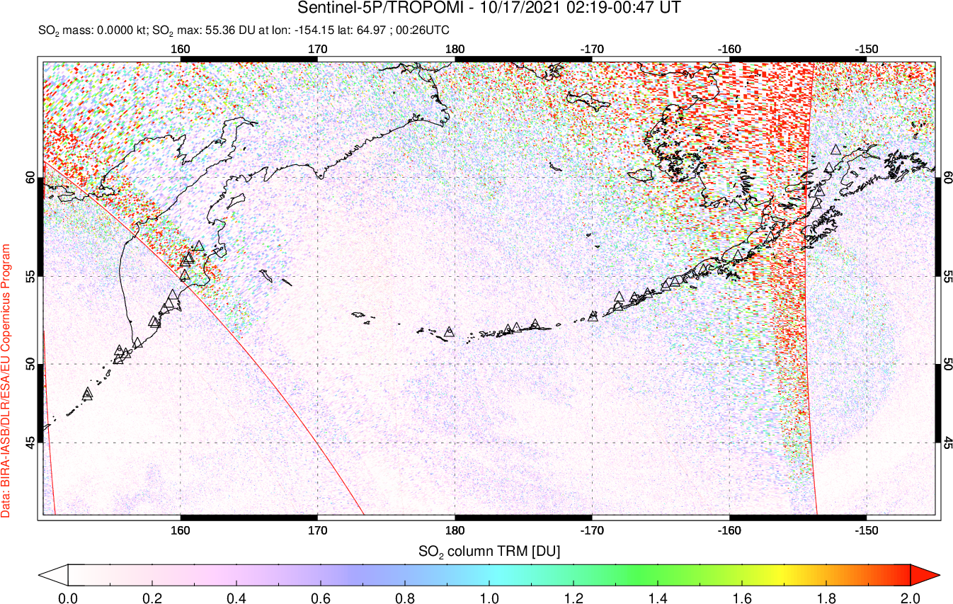 A sulfur dioxide image over North Pacific on Oct 17, 2021.