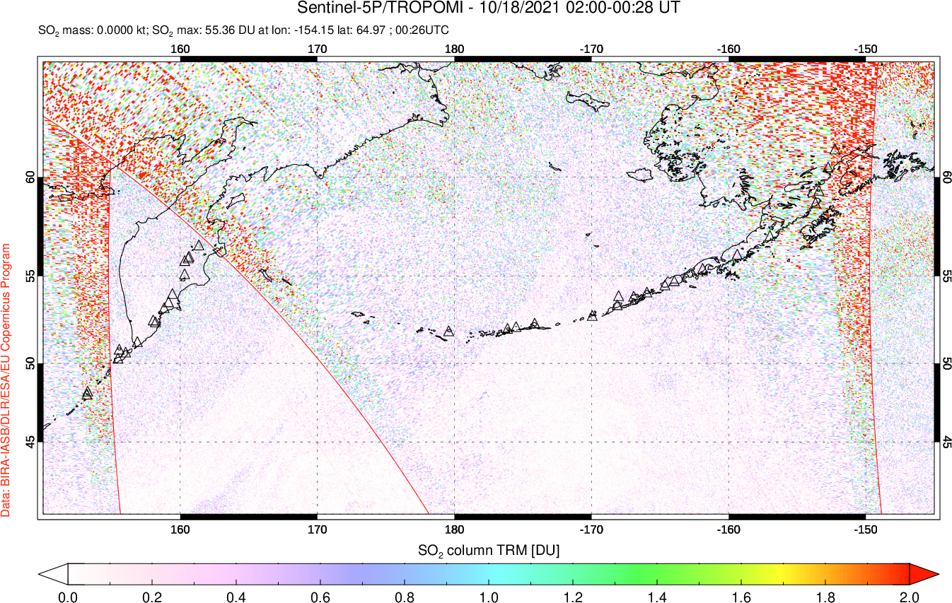 A sulfur dioxide image over North Pacific on Oct 18, 2021.