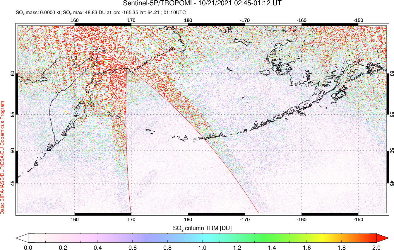 A sulfur dioxide image over North Pacific on Oct 21, 2021.