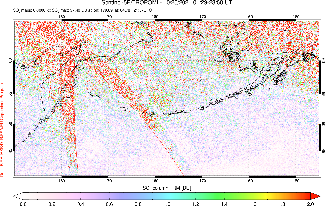 A sulfur dioxide image over North Pacific on Oct 25, 2021.