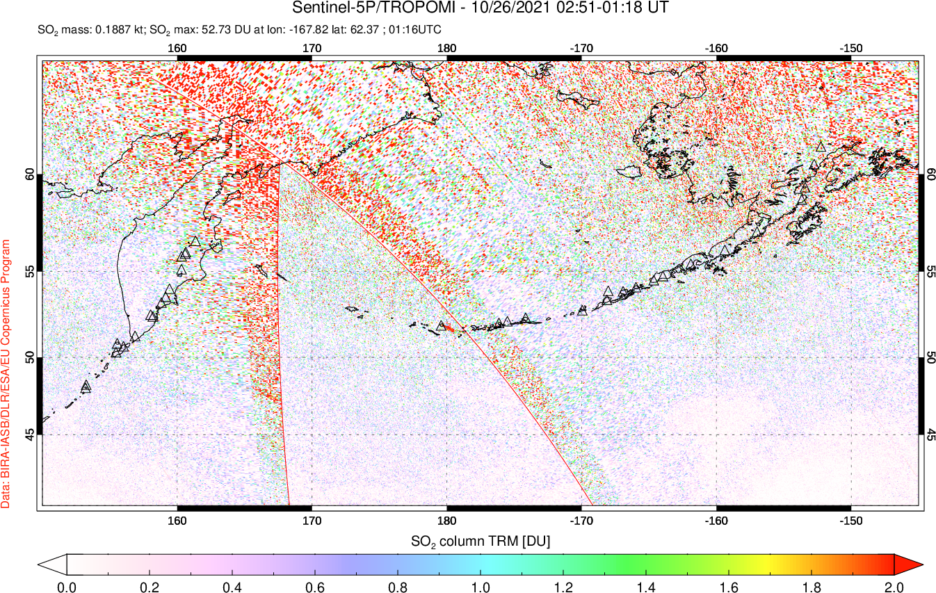 A sulfur dioxide image over North Pacific on Oct 26, 2021.