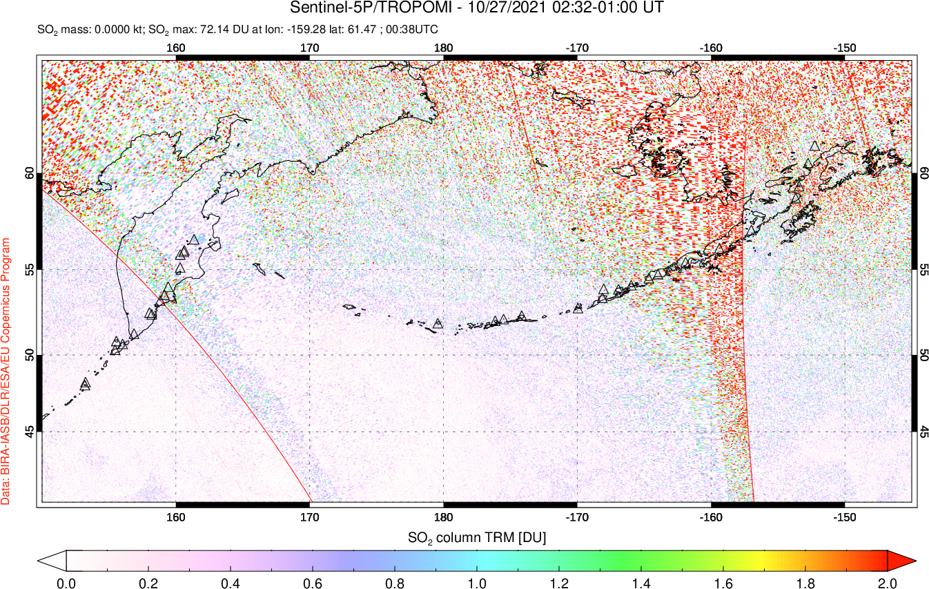 A sulfur dioxide image over North Pacific on Oct 27, 2021.