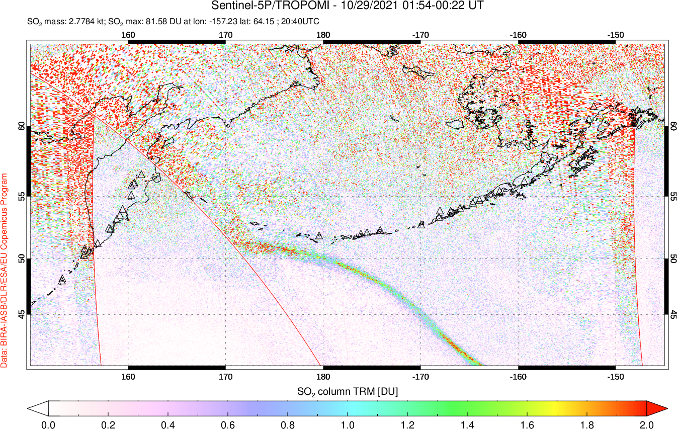 A sulfur dioxide image over North Pacific on Oct 29, 2021.