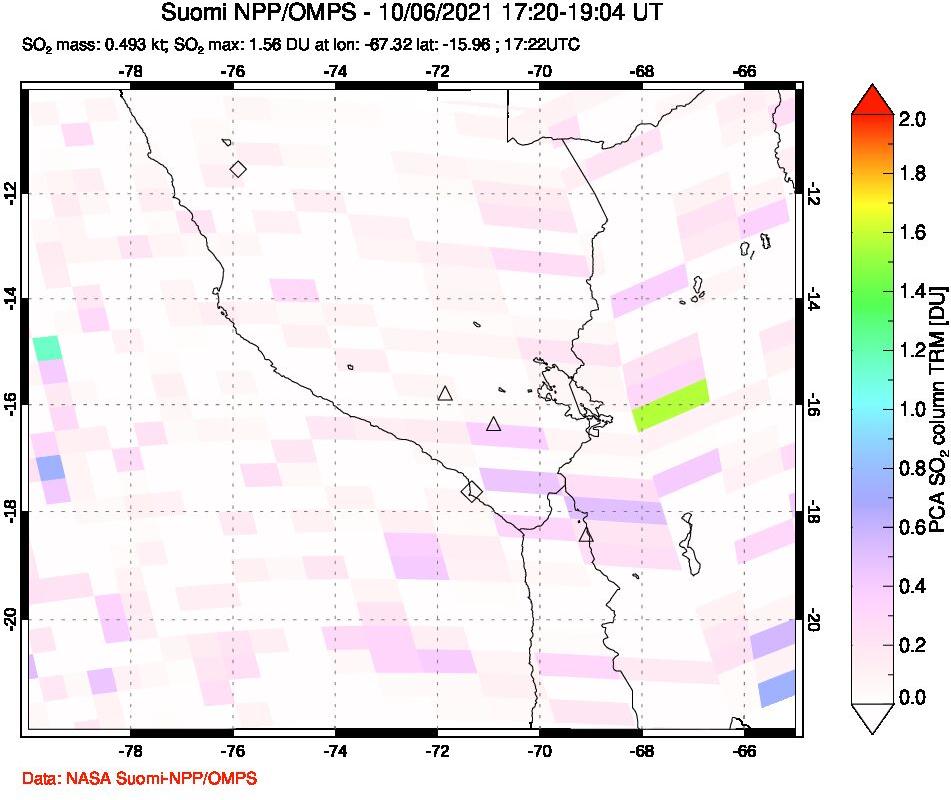 A sulfur dioxide image over Peru on Oct 06, 2021.