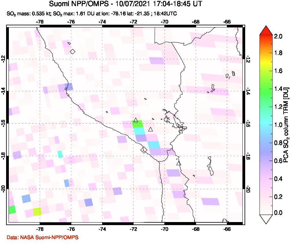 A sulfur dioxide image over Peru on Oct 07, 2021.