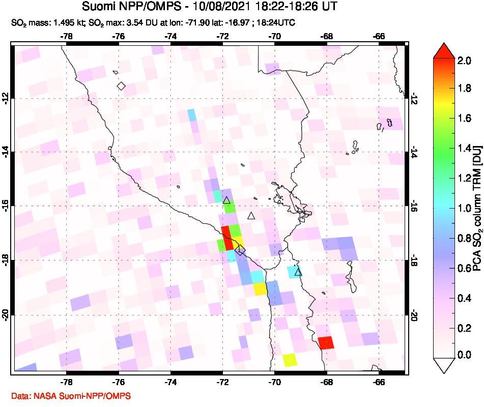 A sulfur dioxide image over Peru on Oct 08, 2021.