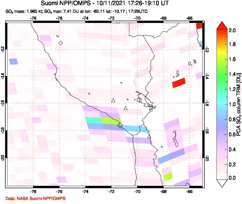 A sulfur dioxide image over Peru on Oct 11, 2021.