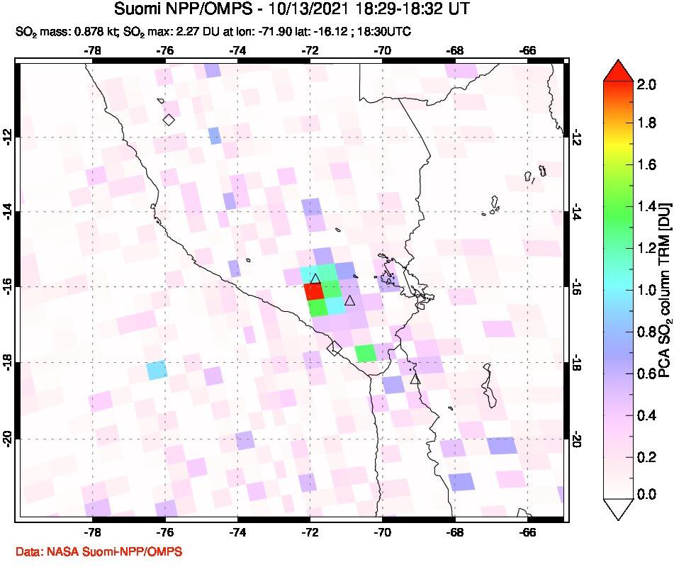 A sulfur dioxide image over Peru on Oct 13, 2021.