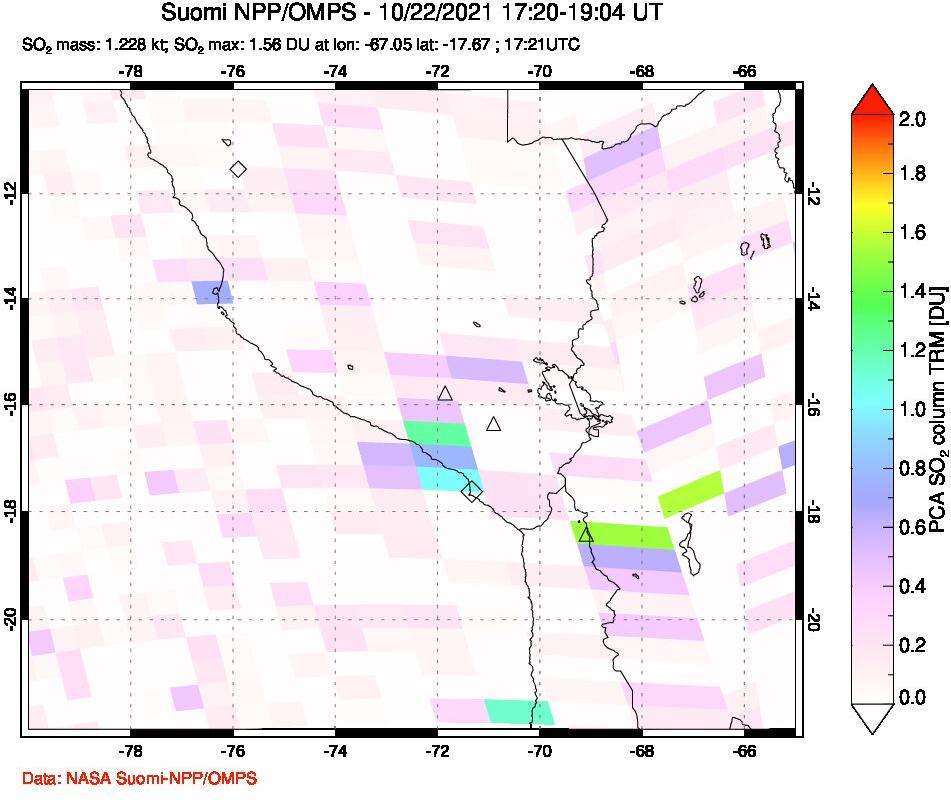 A sulfur dioxide image over Peru on Oct 22, 2021.