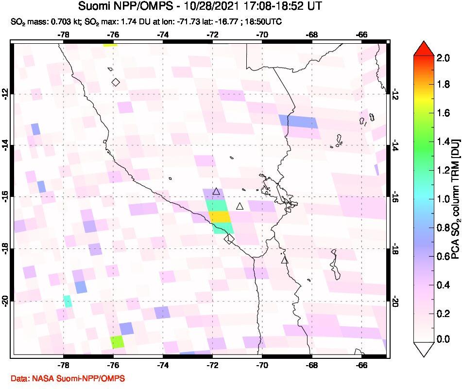 A sulfur dioxide image over Peru on Oct 28, 2021.