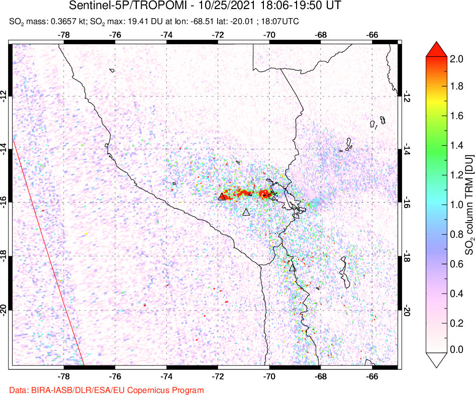 A sulfur dioxide image over Peru on Oct 25, 2021.