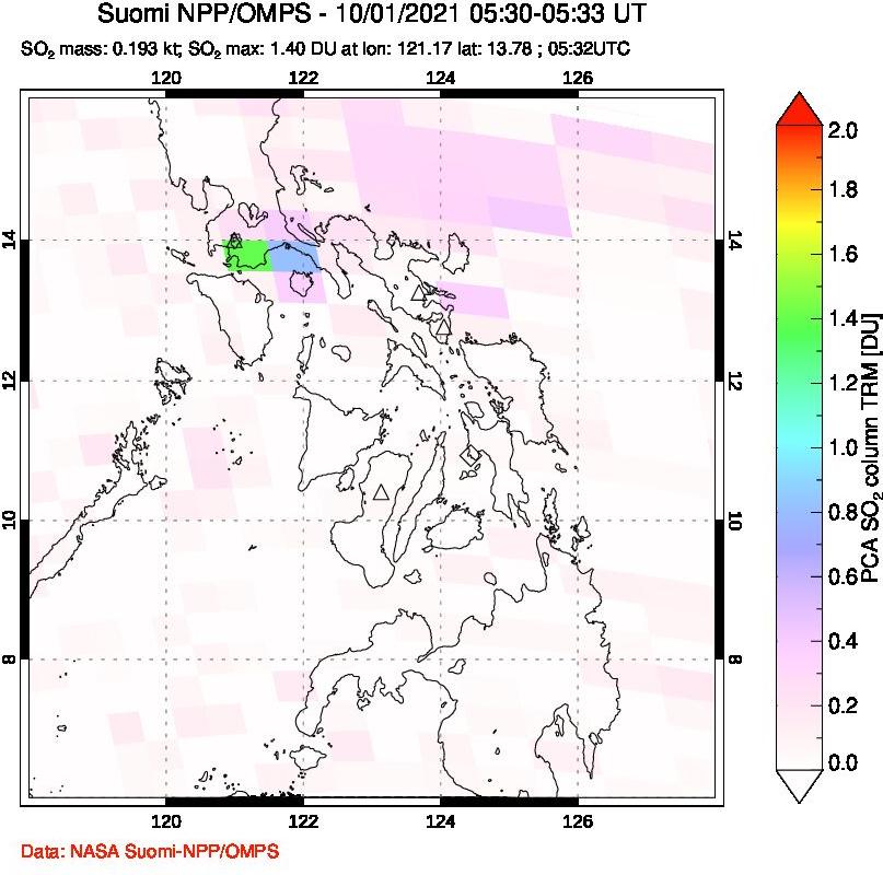 A sulfur dioxide image over Philippines on Oct 01, 2021.