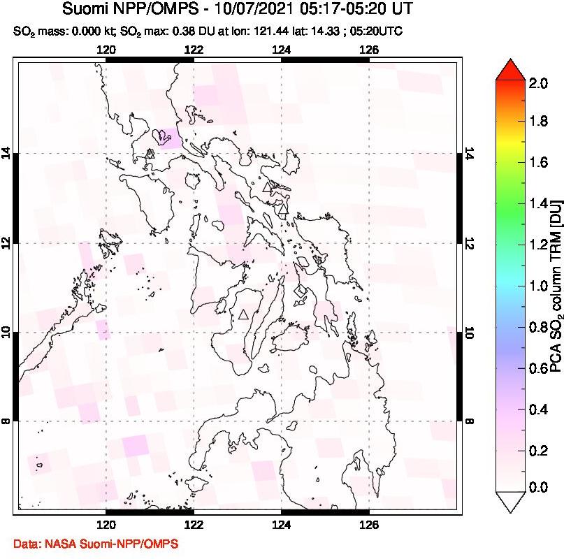 A sulfur dioxide image over Philippines on Oct 07, 2021.